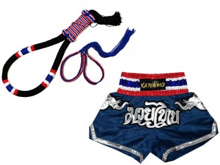 Mongkol Prajead sett med Muay Thai Shorts: Sett-Mongkol-Flagg-Svart-125-Navy