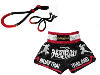 Mongkol Prajead sett med Muay Thai Shorts: Sett-Mongkol-ThaiStyle-Svart-Rød-133-Sort