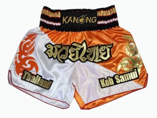 Personlig Muay Thai Shorts : KNSCUST-1237 Hvit/Oransje